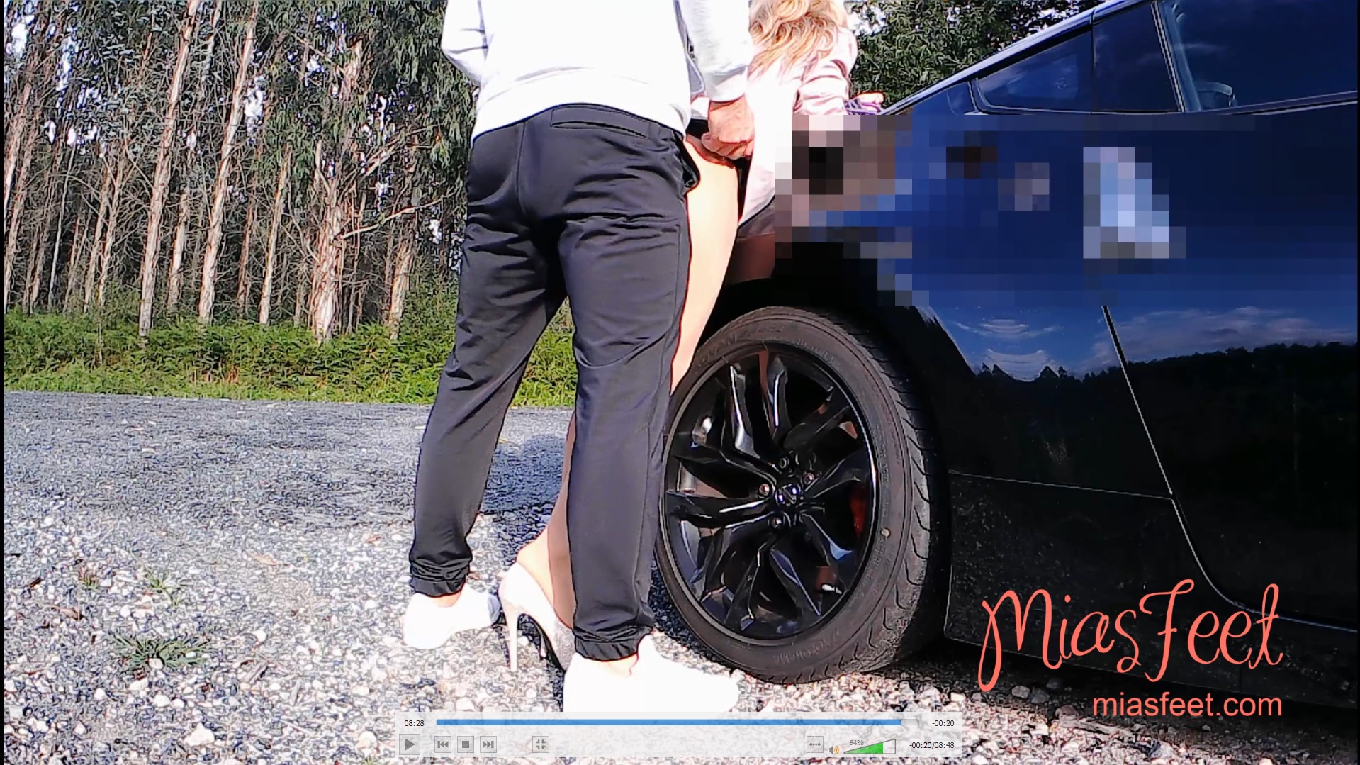 Groped outside the car by a stanger wearing pantyhose high heels and miniskirt